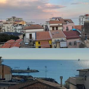two pictures of a city with buildings and the ocean at B&B SKY LINE in Crotone