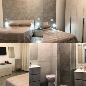 2 fotos de un dormitorio con 2 camas y un baño en B&B SKY LINE en Crotone