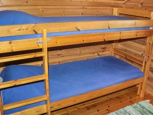 KonnevesiにあるHoliday Home Mäntyniemi by Interhomeのキャビン内の二段ベッド2台(青いシーツ付)