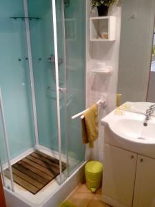 a bathroom with a shower with a sink and a toilet at Cabanon du Pêcheur, Parc National des Calanques in Marseille