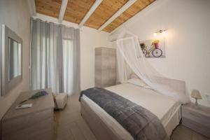 a bedroom with a bed with a mosquito net at Efi Apartments in Agios Gordios