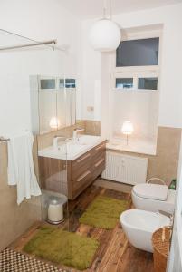 ザスニッツにあるFerienwohnung "Kleines Glück auf 100qm" - min 3 nights, max 5 persの洗面台とトイレ付きのバスルーム +10枚の写真