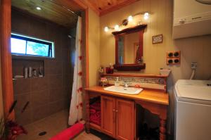 a bathroom with a sink and a shower at River Rock Estate in Cromwell