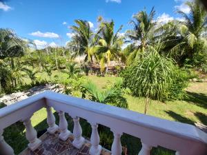 a view from the balcony of a resort with palm trees at Villa lirios in Valladolid