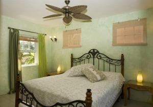 1 dormitorio con 1 cama y ventilador de techo en Maca Bana, en Saint George