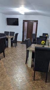 a conference room with tables and chairs and a tv at Casa Adelina in Băile Herculane +15 photos