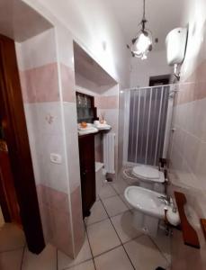 een badkamer met een wit toilet en een wastafel bij La Tavernetta in Pignola