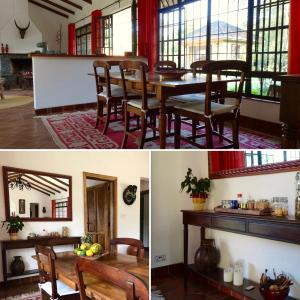 Usa River的住宿－Sunbird Cottage，厨房以及带桌椅的用餐室。