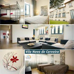 a collage of photos of a bedroom and a living room at HI Vila Nova de Cerveira - Pousada de Juventude in Vila Nova de Cerveira