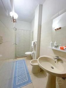a bathroom with a sink and a toilet and a shower at Lo Spioncino Apartments in Otranto