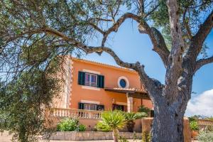 卡普德佩拉的住宿－Ideal Property Mallorca - Villa Bona Vista，一座橘色房子,前面有一棵树