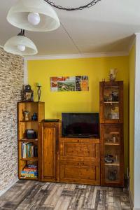 a living room with a tv and a entertainment center at Ferienwohnung Santino in Goslar