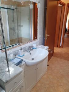 a bathroom with a white sink and a shower at IL TIMONE DI PACENGO in Pacengo di Lazise