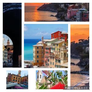a collage of pictures of buildings and the ocean at La Casa di Milly in Sori