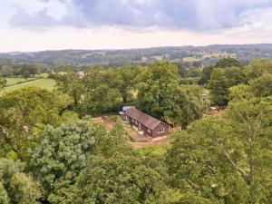 une vue aérienne sur une maison dans les arbres dans l'établissement Forest Farm Cottage, à Haywards Heath