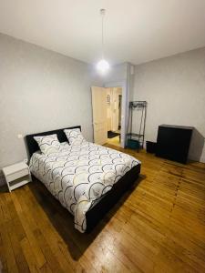 ein Schlafzimmer mit einem großen Bett in einem Zimmer in der Unterkunft Appartement proche de la ville et du parc du Truchet in Saint-Claude