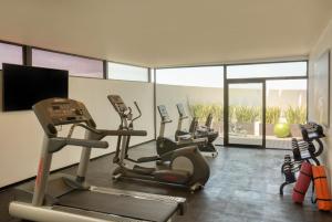 a gym with treadmills and ellipticals in a room at Fiesta Inn Guadalajara Aeropuerto in Guadalajara