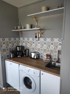 库尔瑟勒·苏尔·梅尔appartement belle vue的配有洗衣机和水槽的厨房
