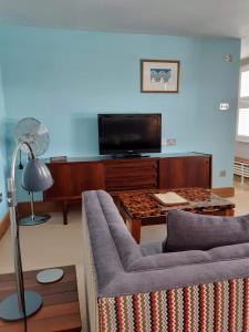 a living room with a couch and a flat screen tv at Browns Hotel in Dartmouth