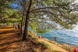 eine Gruppe von Menschen, die am Ufer eines Sees sitzen in der Unterkunft Apartments & Rooms Hosana in Zadar