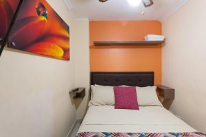1 dormitorio con 1 cama y una pintura en la pared en Apartamentos Laureles de la 70, en Medellín