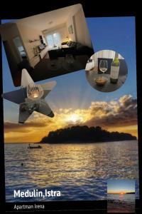 a collage of a picture of a sunset and a plane at Apartment Deluxe IM in Medulin