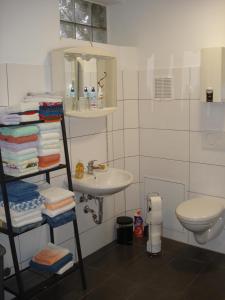 a bathroom with a sink and a toilet at Appartement 45 qm mit Bad an der Mosel - Nähe Koblenz in Dieblich