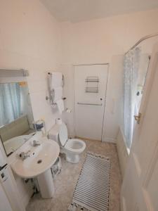 a bathroom with a white toilet and a sink at Bourne Hall Hotel in Bournemouth