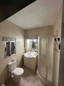 La salle de bains est pourvue d'une douche, de toilettes et d'un lavabo. dans l'établissement Casa Sculpture, à Bogarra