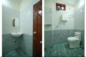 two pictures of a bathroom with a toilet and a sink at Kalapurayil Residency in Kakkanad