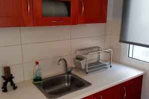 a kitchen sink with a dish drying rack next to it at Paris house 3 in Patra