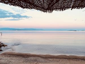 una vista sull'oceano da una capanna di paglia di Louvros Luxury Suites a Dassia