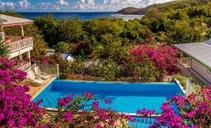 an image of a swimming pool with flowers at Hôtel Résidence Océane in Tartane