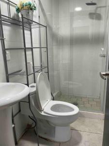 a bathroom with a toilet and a sink and a shower at Alojamiento completo, con una excelente ubicación in Guadalajara