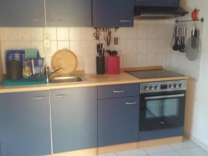 a kitchen with a sink and a stove at Schöne Aussicht in Vöhl