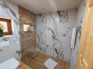 Un baño con ducha con puerta de cristal en Plitvice Green Valley, en Lagos de Plitvice 27 fotos más