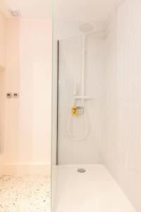 um chuveiro com uma porta de vidro na casa de banho em HIMA, Beau T2 rénové à neuf Châteaucreux Gare em Saint-Étienne