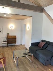 a living room with a couch and a table at L'Hirondelle - Charming flat - in Blotzheim