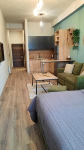 una habitación con una cama y un sofá y una mesa en Tsaxkadzor, Kechi House ap 26, en Tsaghkadzor