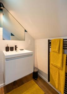 a bathroom with a sink and a mirror at Maloca' Joffre in La Roche-sur-Yon