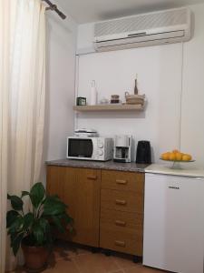 La cuisine est équipée d'un four micro-ondes et d'un réfrigérateur. dans l'établissement Kuća Cvjetković, à Gruda