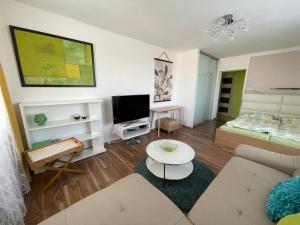 - un salon avec un canapé et une télévision dans l'établissement Apartment Jan, à Prague