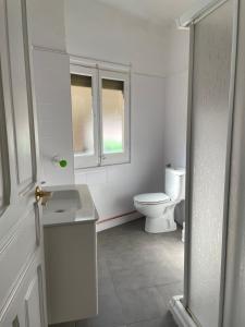 a white bathroom with a toilet and a window at CHECK-IN CASAS Casa Aurora in Benasque