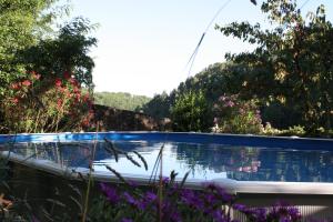 a swimming pool in a garden with flowers at Les Escaliers du Paradis in Largentière