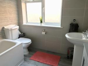 スタンフォード・ル・ホープにあるStanford Villaのバスルーム(トイレ、洗面台付)、窓が備わります。