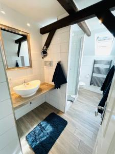 韦斯特雷费尔Hof Steinhütten Boutique Apartments的浴室里有洗手池和镜子