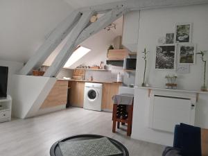 a kitchen and living room with a washer and dryer at Détente provinoise in Provins