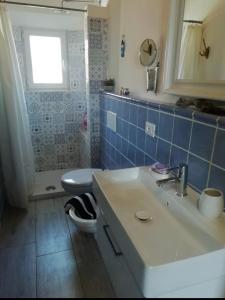 ein Badezimmer mit einem weißen Waschbecken und einem WC in der Unterkunft La Casa di Nemo in Piombino