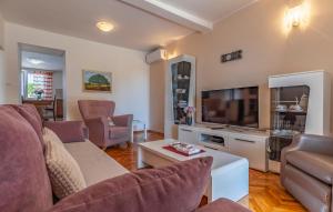 uma sala de estar com um sofá e uma televisão de ecrã plano em Apartment Melanie em Marčana