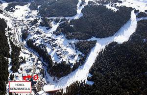 una località sciistica su una montagna con neve e alberi di Hotel Genzianella a Santa Caterina Valfurva